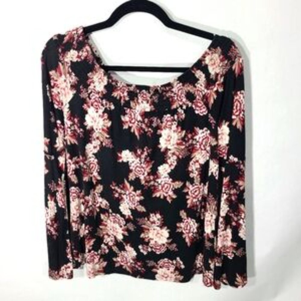 Ultra Flirt Floral Off Shoulder Blouse Black Pink